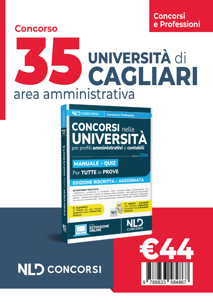 35 posti Università di Cagliari: Concorso area amministrativa - Manuale + Quiz 2024