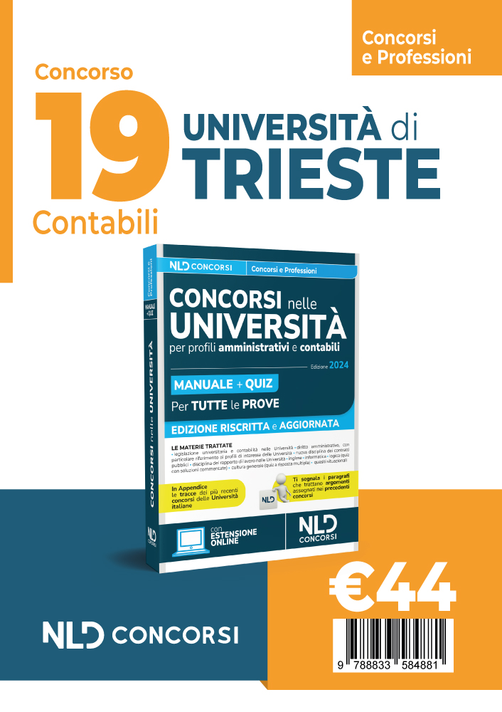 19 posti Università di Trieste: Concorso area contabile - Manuale + Quiz 2024