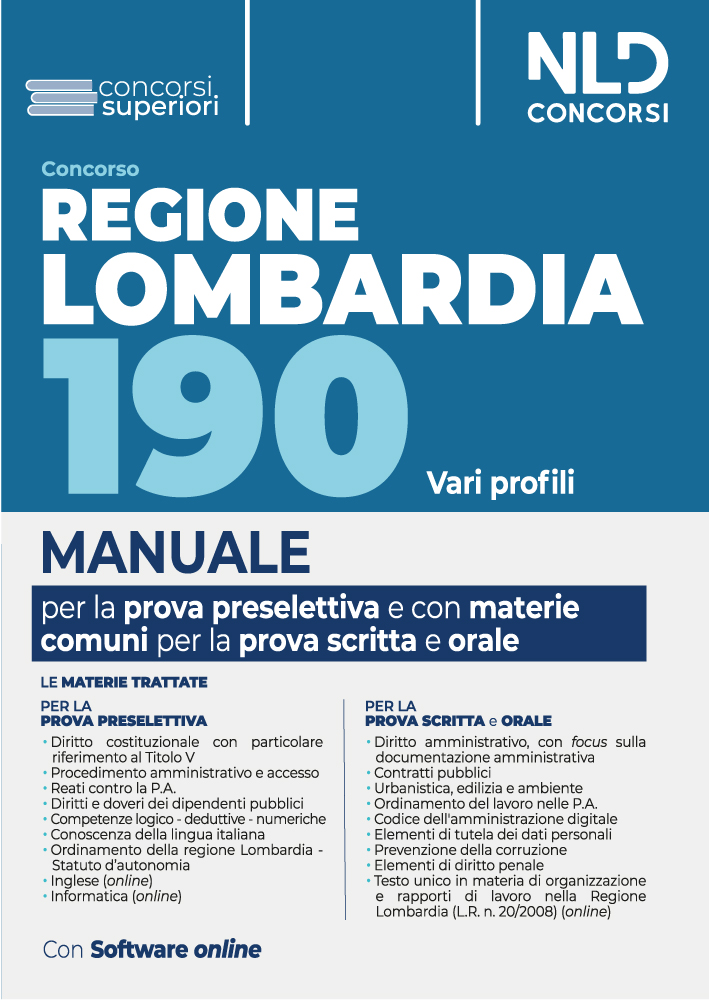 Concorso 190 posti Regione Lombardia, Area Funzionari e dell’Elevata qualificazione. Manuale per la prova preselettiva e scritta per le materie comuni