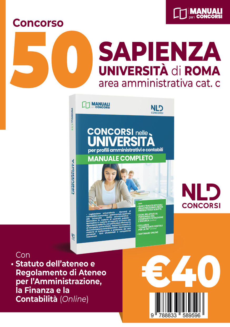 Concorso Università Sapienza di Roma: Concorso 50 posti Area Amministrativa