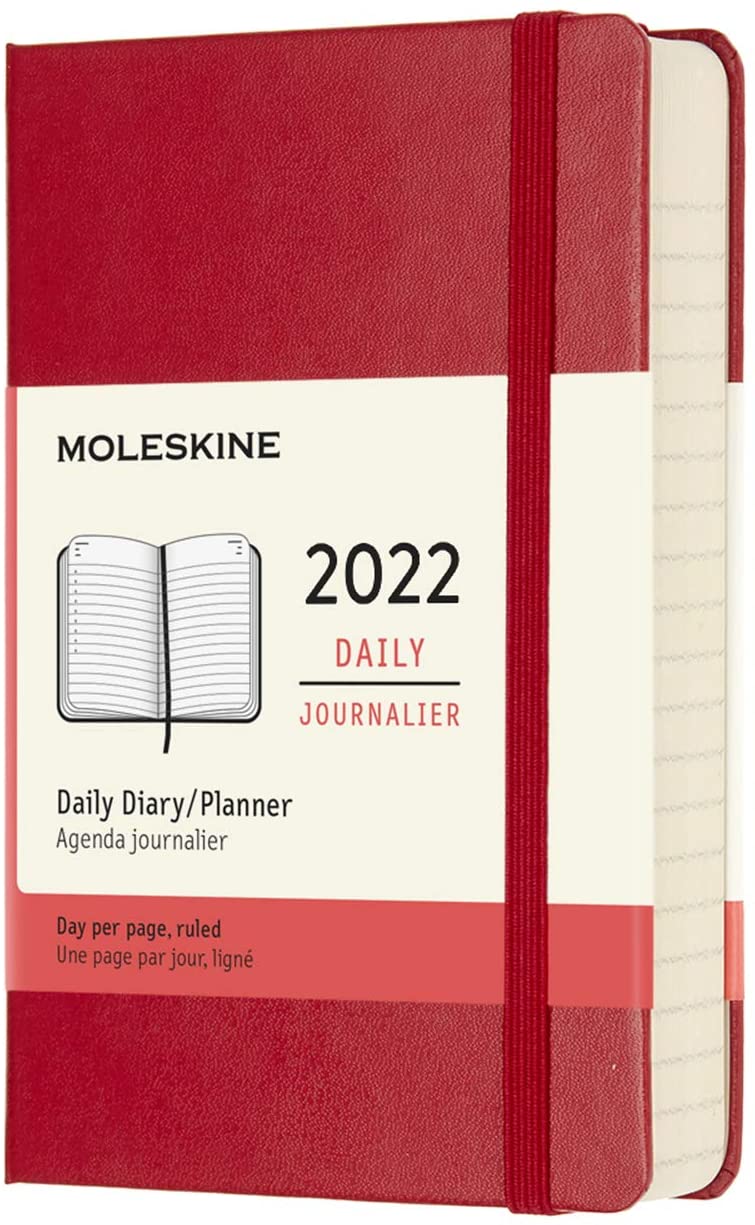 Moleskine - Agenda Giornaliera 12 Mesi 2022, con Copertina Rigida, Formato Pocket 9x14 cm, Colore Rosso Scarlatto