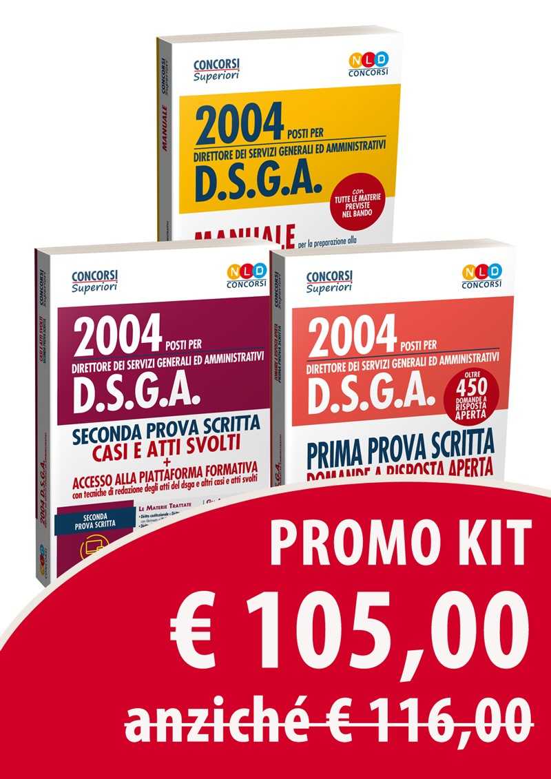 Concorso 2004 DSGA kit Manuale per la prima prova scritta + manuale per la seconda prova scritta + Manuale per la prova preselettiva